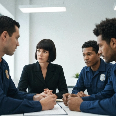 Group of facility managers discussing emergency preparedness plan